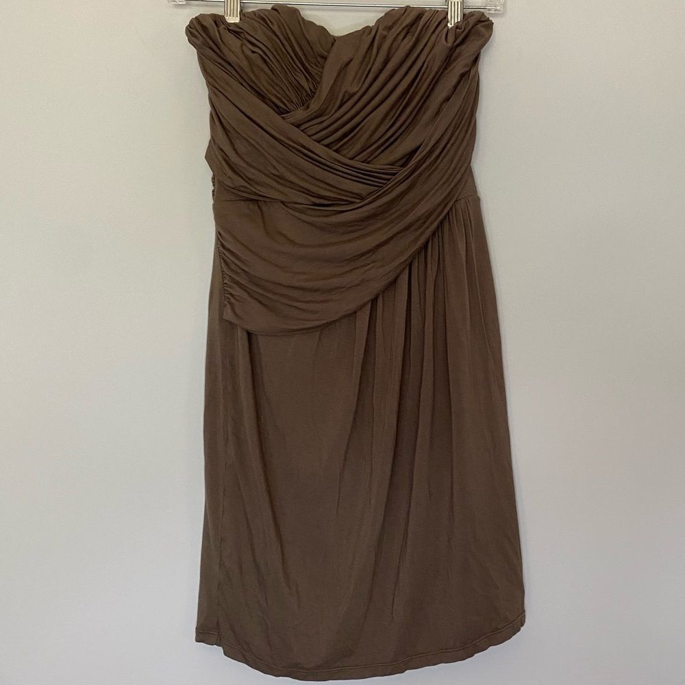 Express Small Strapless Dress Mini Sundress Brown Deep Olive Vacation Summer